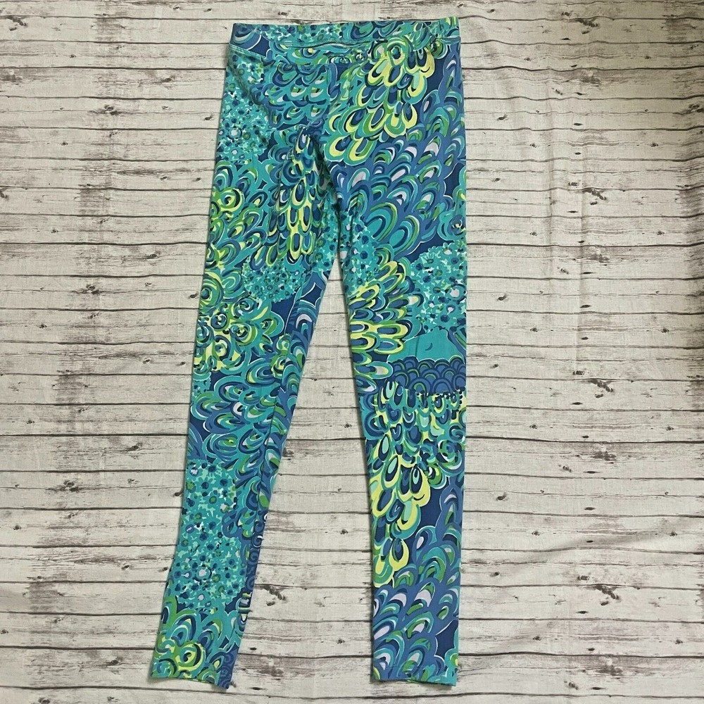 Lilly Pulitzer Girls Maia Leggings Lilly Lagoon  Size XL 12-14 Blue Green